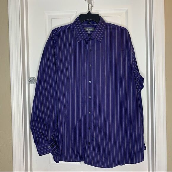 Kenneth Cole Reaction Blue Striped Button Down Shirt - Picture 1 of 9